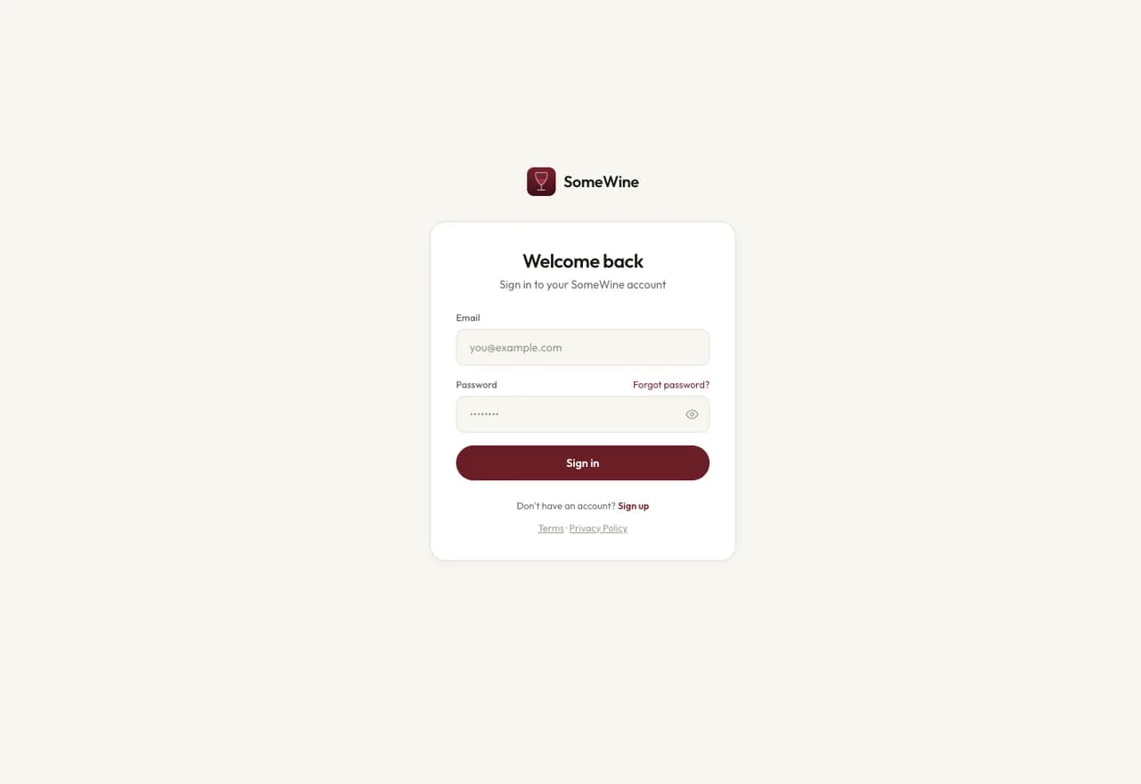 Screenshot of the my.somewine.app website