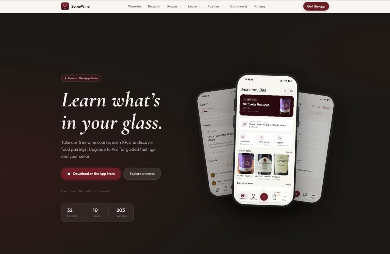 Screenshot of the SomeWine website