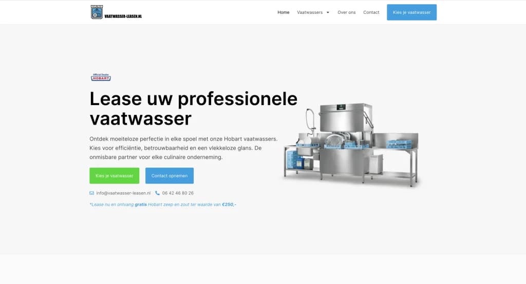 Screenshot of the Vaatwasser Leasen website