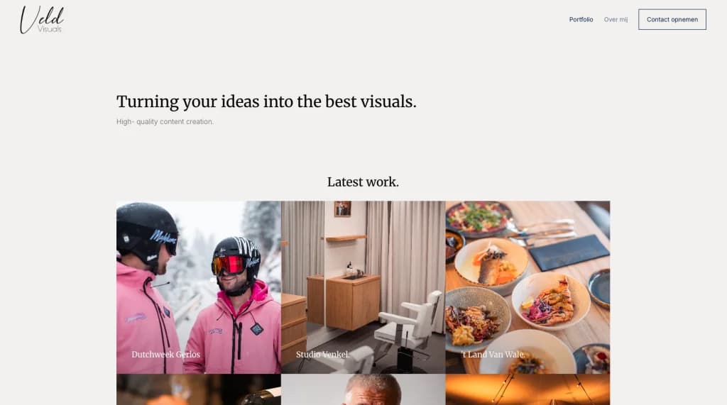Screenshot of the Veld Visuals website